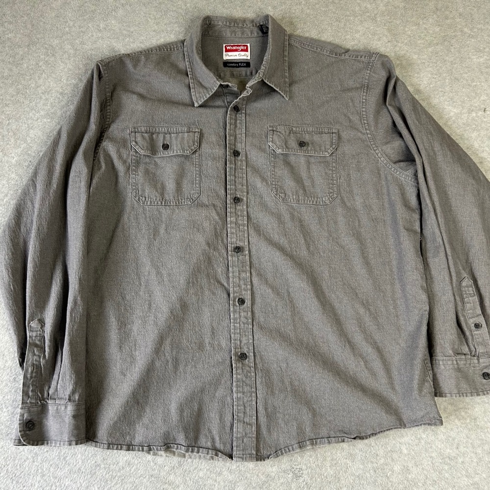 Wrangler Premium Quality Comfort Flex Gray Long Sleeve Shirt Mens Size 2XL